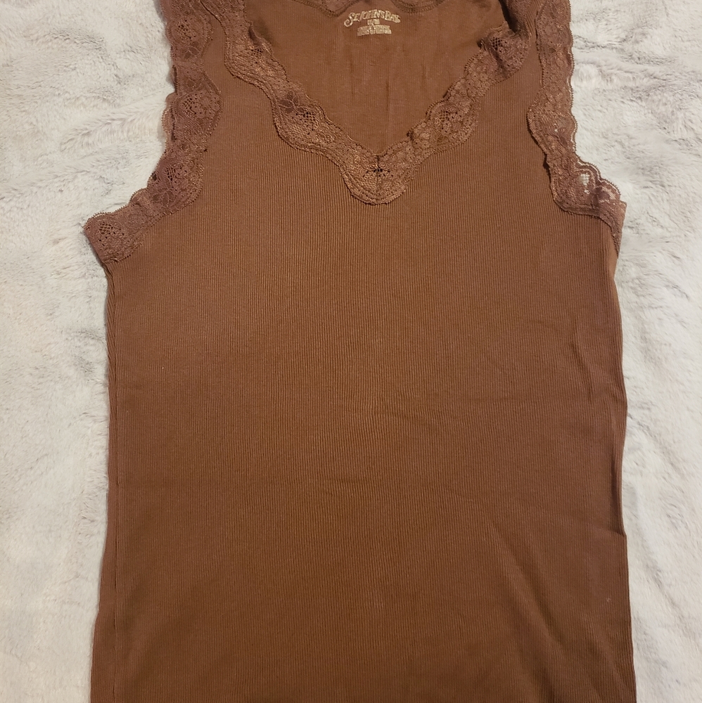 Brown lace trim tank top
